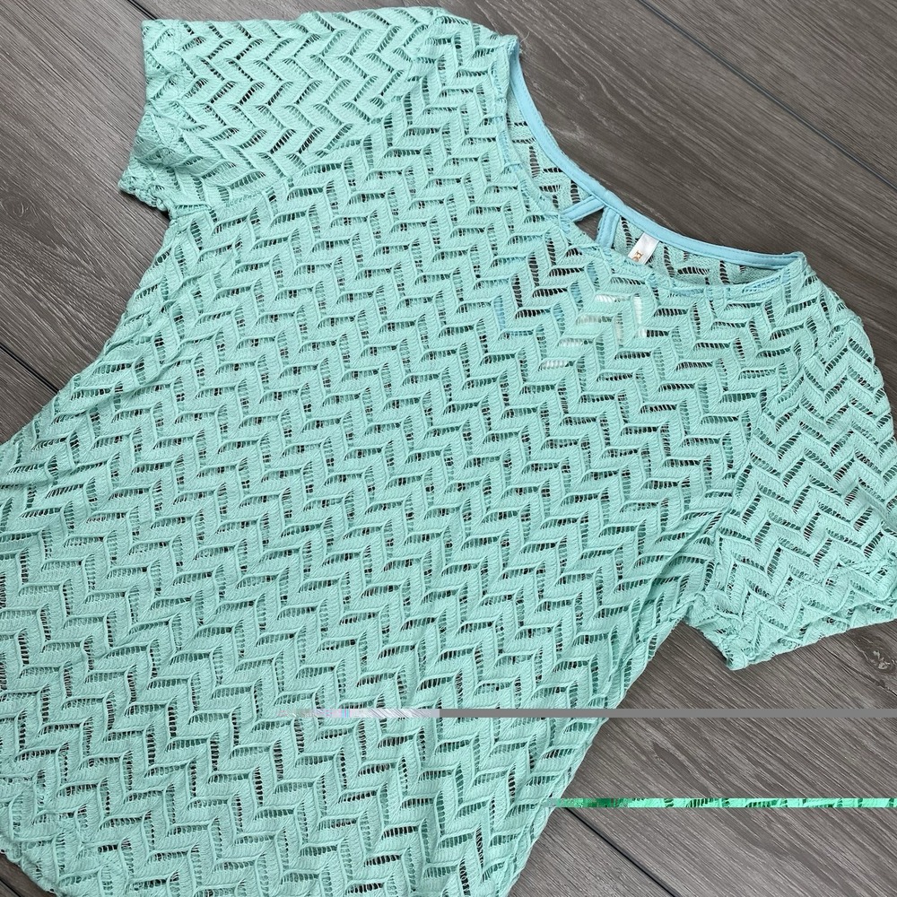 Renee C‎ Women's Eyelet Short Sleeve Top Turquoise XL